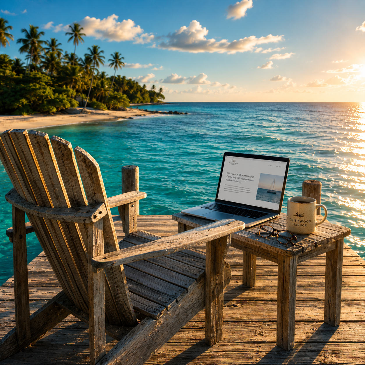Chair and laptop representing communicating to users