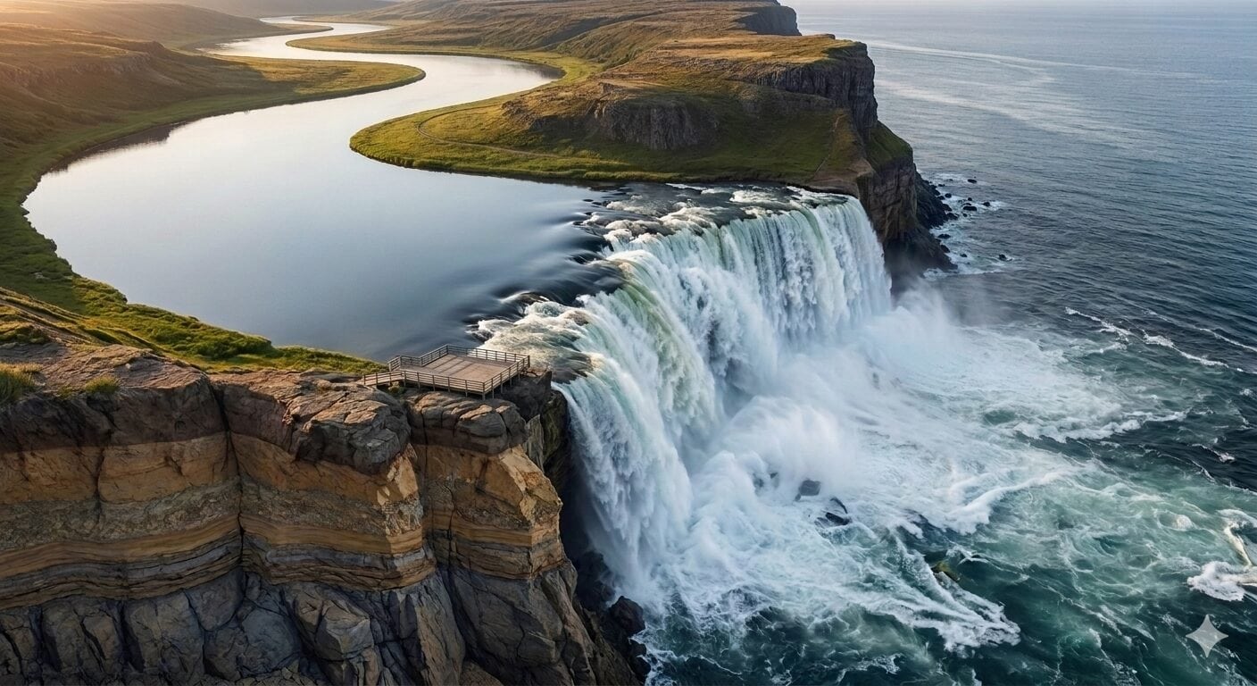 River and waterfall represents calm strategy vs chaotic trends